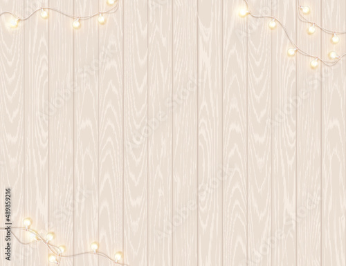 Wooden vector background with garlands