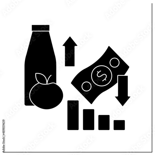 Inflation glyph icon. Decrease in purchasing power of money. Increase in prices of goods and services in an economy.Money concept.Filled flat sign. Isolated silhouette vector illustration