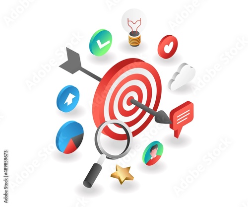 Flat isometric illustration concept. target filter marketing strategy