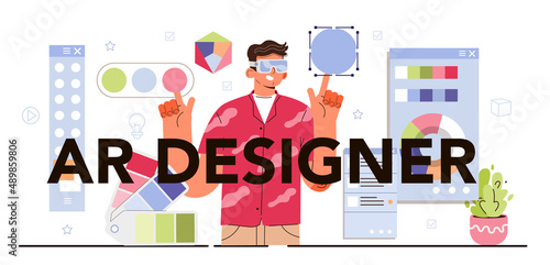 AR designer typographic header. Augmented reality visual development.