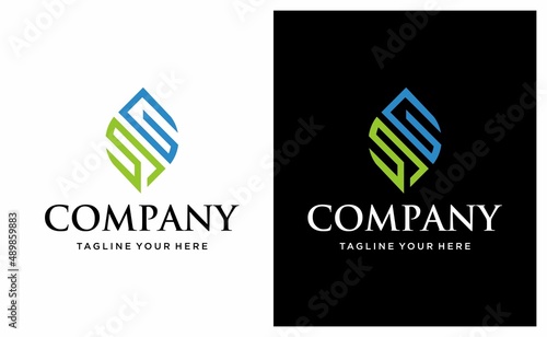 g s gs sg initial leaf logo design vector graphic idea creative. on a black and white background.