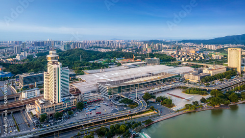 Aerial photography of lakes and city buildings in Nanjing  China