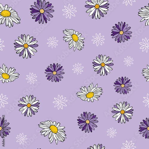 Cottagecore Daisy Very Peri Purple Seamless Pattern background
