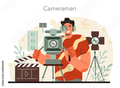 Videographer concept. Video production, filming and editing. Cameraman