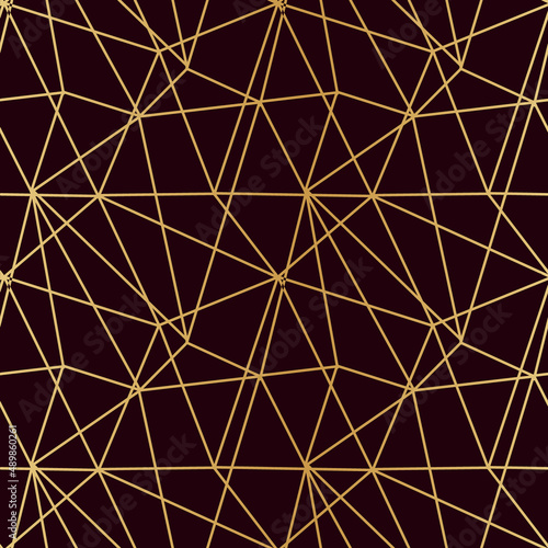 triangles mosaic of thin golden lines on a dark luxury background seamless pattern for wrapping paper textile