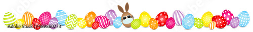 Braunes Hasenei Maske Sonnenbrille & 28 Bunte Ostereier Muster Banner