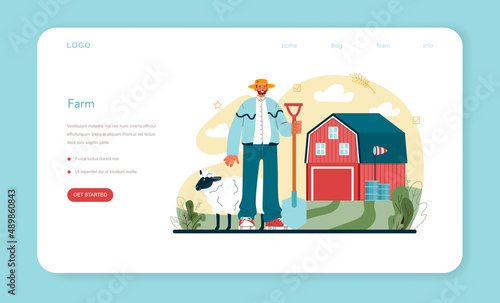 Farmer web banner or landing page. Farm worker growing plants