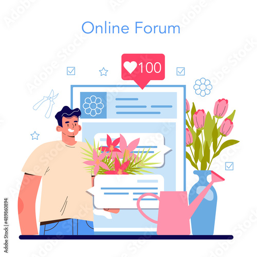Florist online service or platform. Floral designer making or arranging
