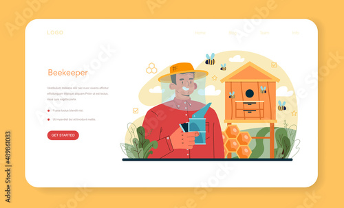Hiver or beekeeper web banner or landing page. Professional farmer