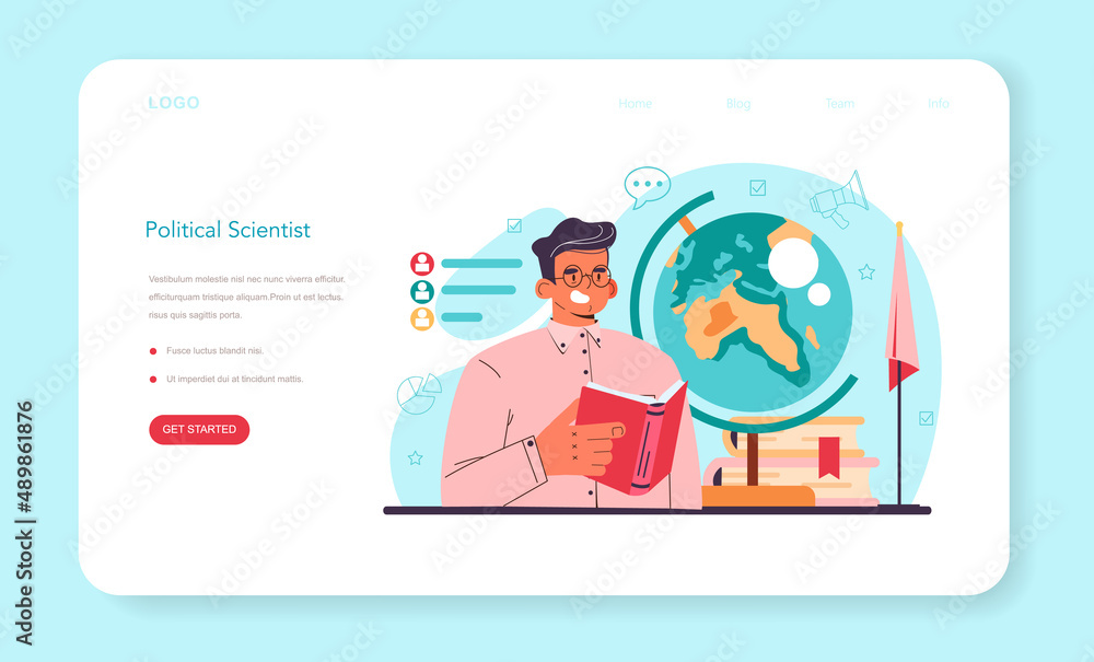 Political scientist web banner or landing page. Studying of political ideas