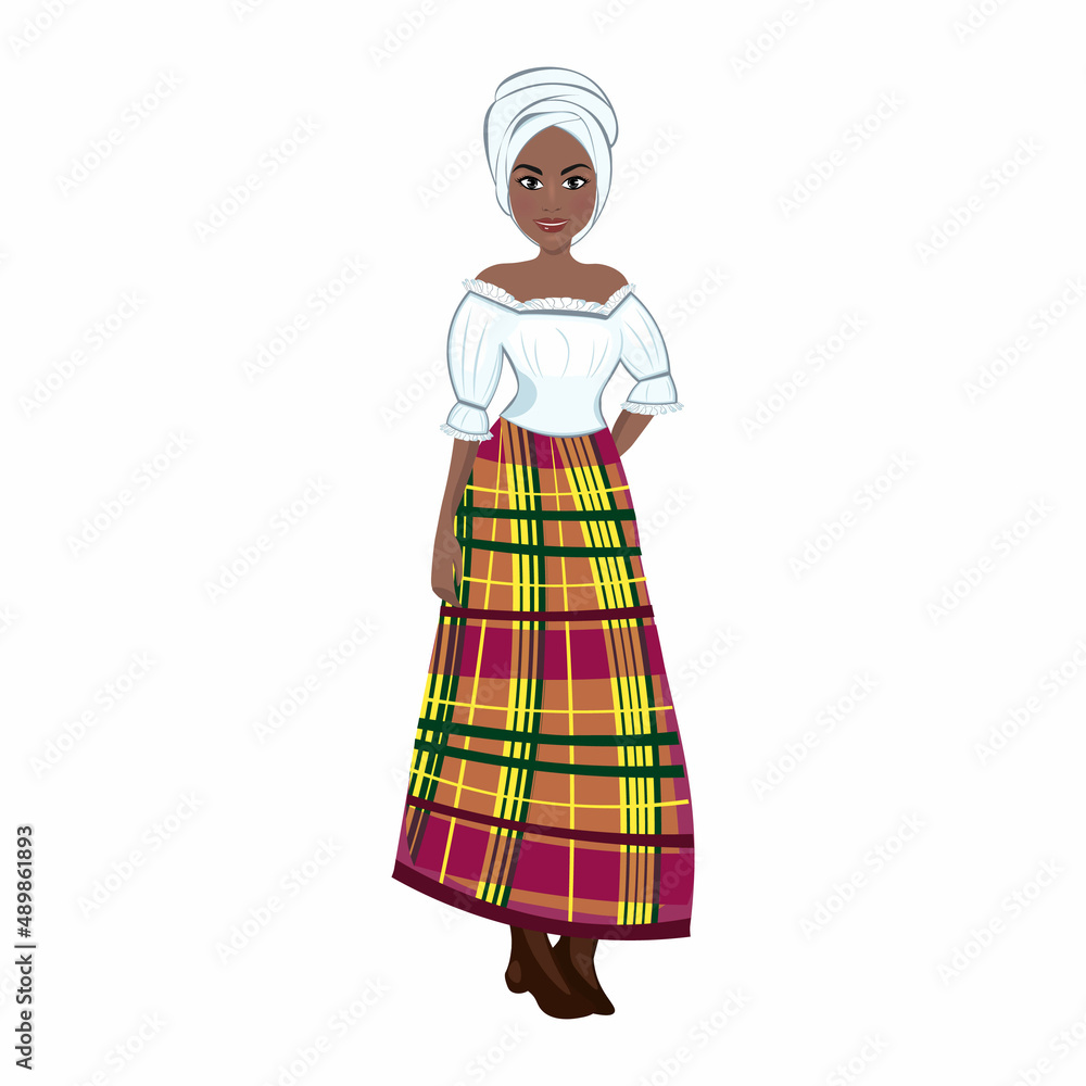 A woman in the national costume of Suriname. Vector illustration A woman in the national costume of Suriname. Vector illustration