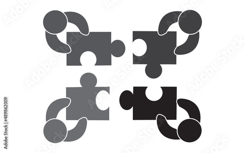 Teamwork people with puzzle pieces top view. Teamwork people vector for jigsaw design, marketing, icon and logo template. Modern flat teamwork people with puzzle. Puzzle pieces, vector illustration