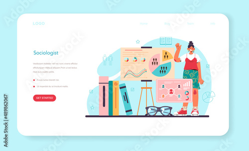 Sociologist web banner or landing page. Scientist study of society,
