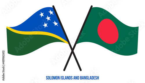 Solomon Islands and Bangladesh Flags Crossed And Waving Flat Style. Official Proportion.