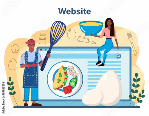 Cooked eggs online service or platform. Scrambled, fried, omelette