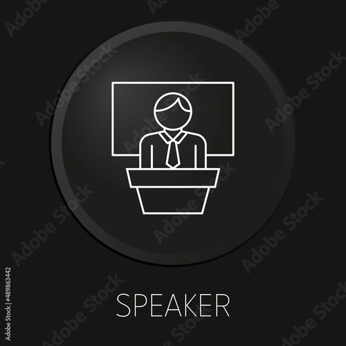 Speaker minimal vector line icon on 3D button isolated on black background. Premium Vector.