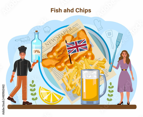 Fish and chips. British deep-fried fish and chips fast food. Sea food