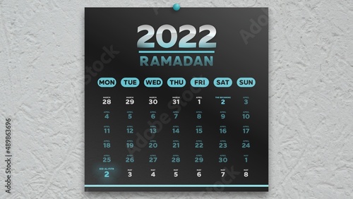 A black beautiful calendar page with a schedule of Ramadan fasting days 2022