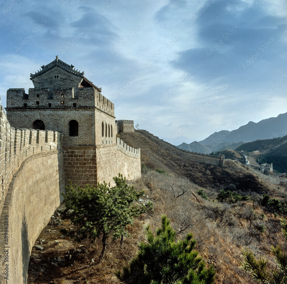 The great Chinese wall near Beijing China. Mountains