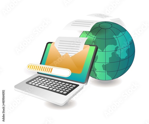 Flat isometric concept illustration. process of sending email data