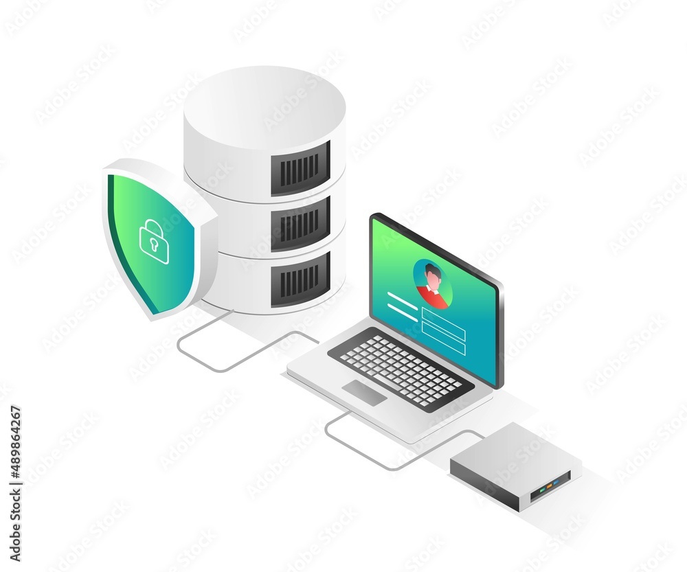 Flat isometric concept illustration. personal database account security Flat isometric concept illustration. personal database account security