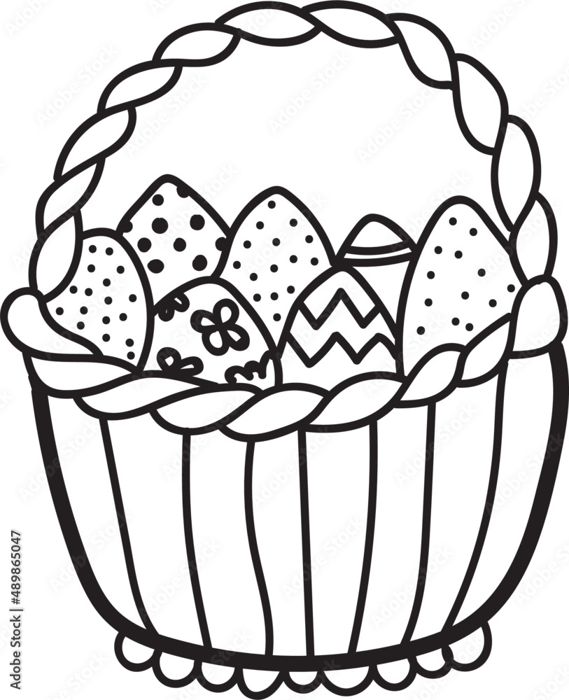 Vector image of an Easter basket with eggs. Easter holiday symbols Vector image of an Easter basket with eggs. Easter holiday symbols