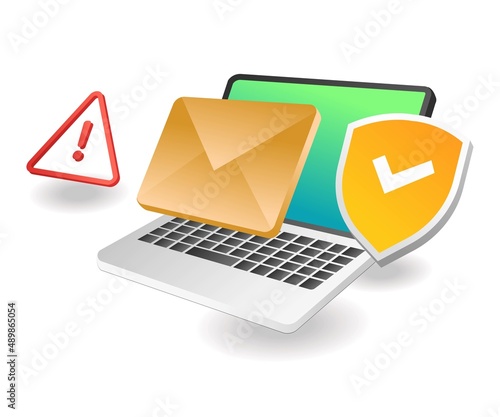 Flat isometric concept illustration. email data security alert