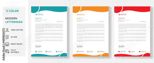 New trend minimalist creative & unique concept letterhead design for corporate office in red, blue, orange colors bundle template