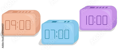 pink, beige and blue digital watch