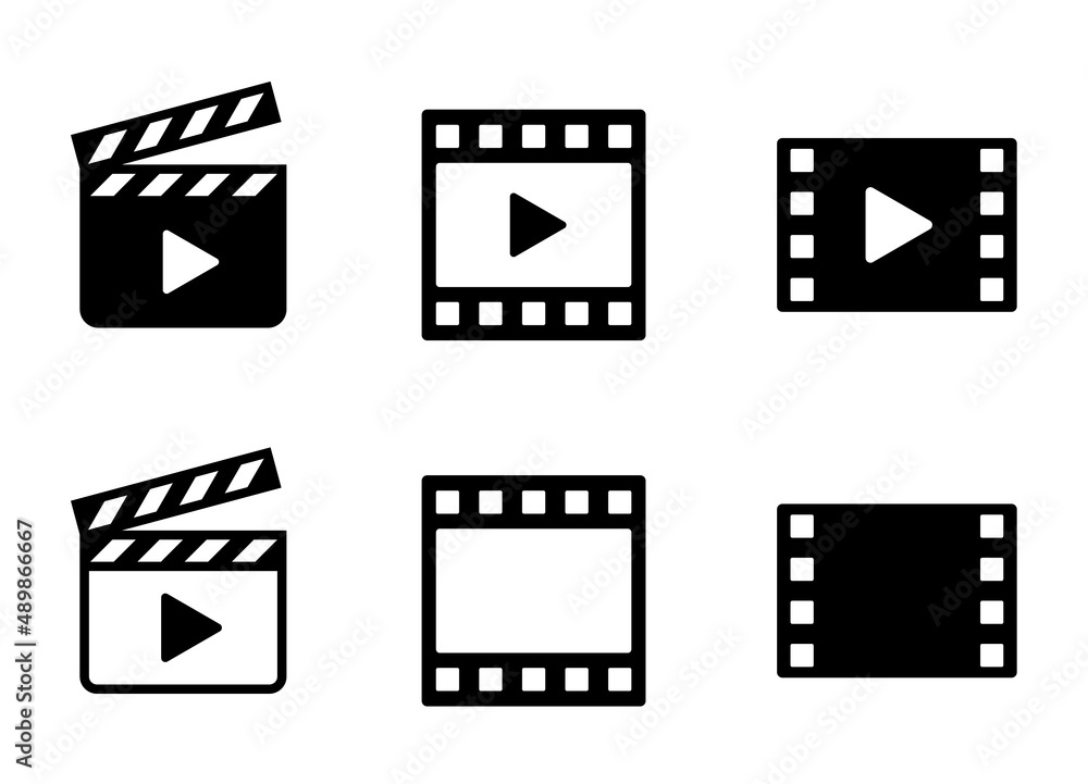 カチンコと映画フィルムのアイコン素材セット カチンコと映画フィルムのアイコン素材セット