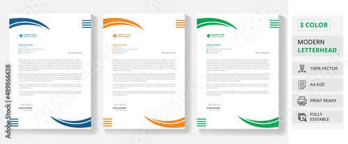 Professional  Modern eye-catching Business Letterhead Template.  Letterhead Template  Design  with red, blue, orange color variation bundle