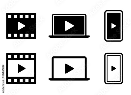 映画フィルムとパソコンとスマホのアイコン