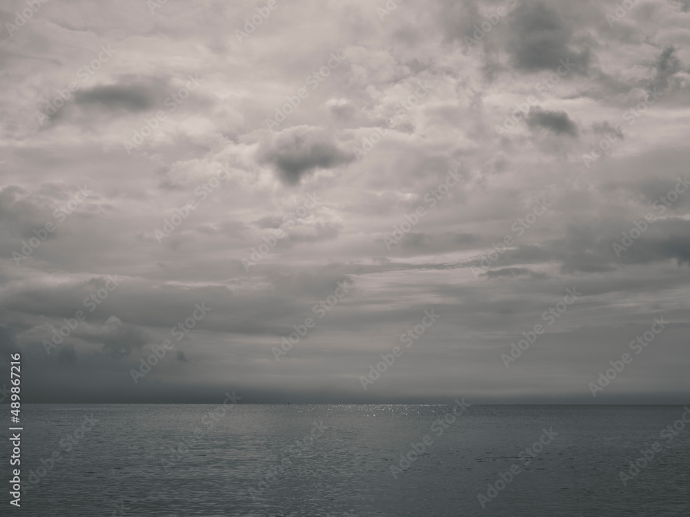 black and white sea and sky
