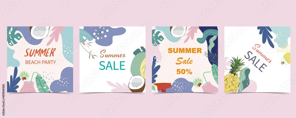 summer background for social media with leaf,pineapple summer background for social media with leaf,pineapple