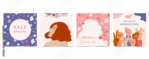 Woman's day background for social media with hand,face,flower