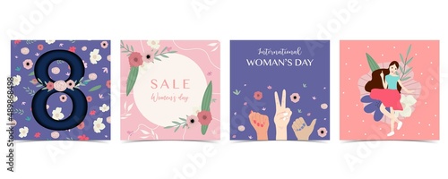 Woman's day background for social media with hand,face,flower