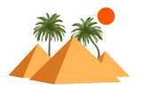 Symbol of Egypt Concept. Pyramids, Palm Trees and Sun. 3d Rendering