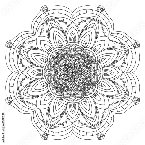 A design element. Mandala coloring book. Anti-stress coloring. Vector illustration drawn by hand with a black line. Decorative round decoration for coloring books, greeting cards. Isolated pattern 