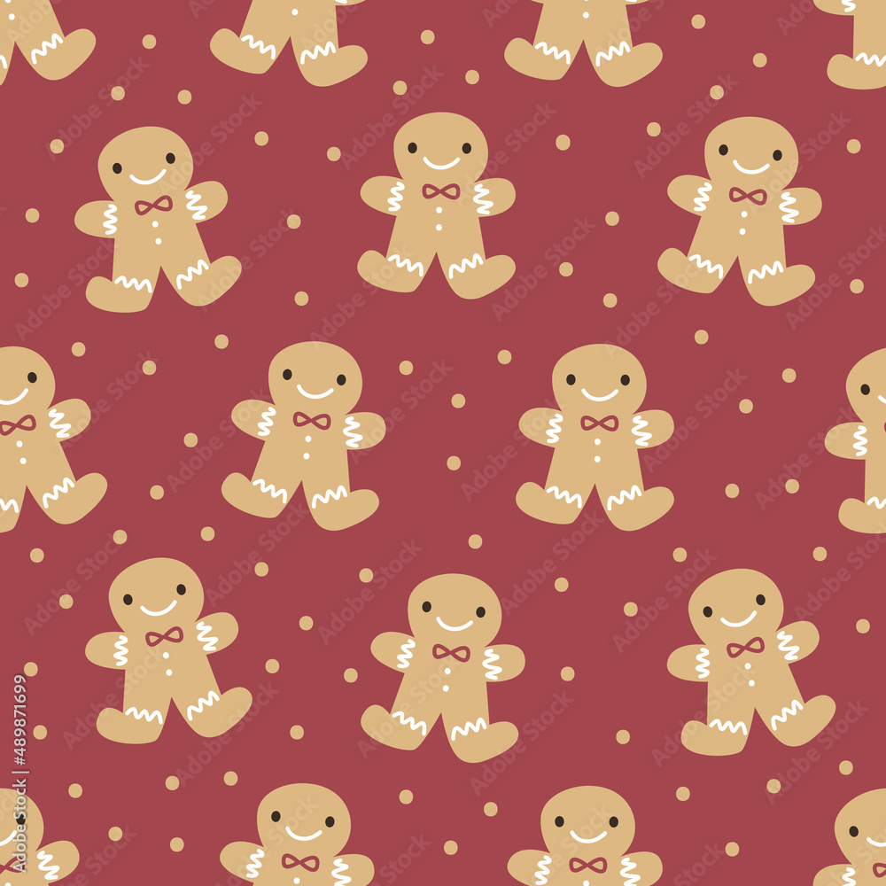 Winter seamless patterns with gingerbread cookies. Awesome holiday vector background. Christmas repeating texture for surface design Winter seamless patterns with gingerbread cookies. Awesome holiday vector background. Christmas repeating texture for surface design