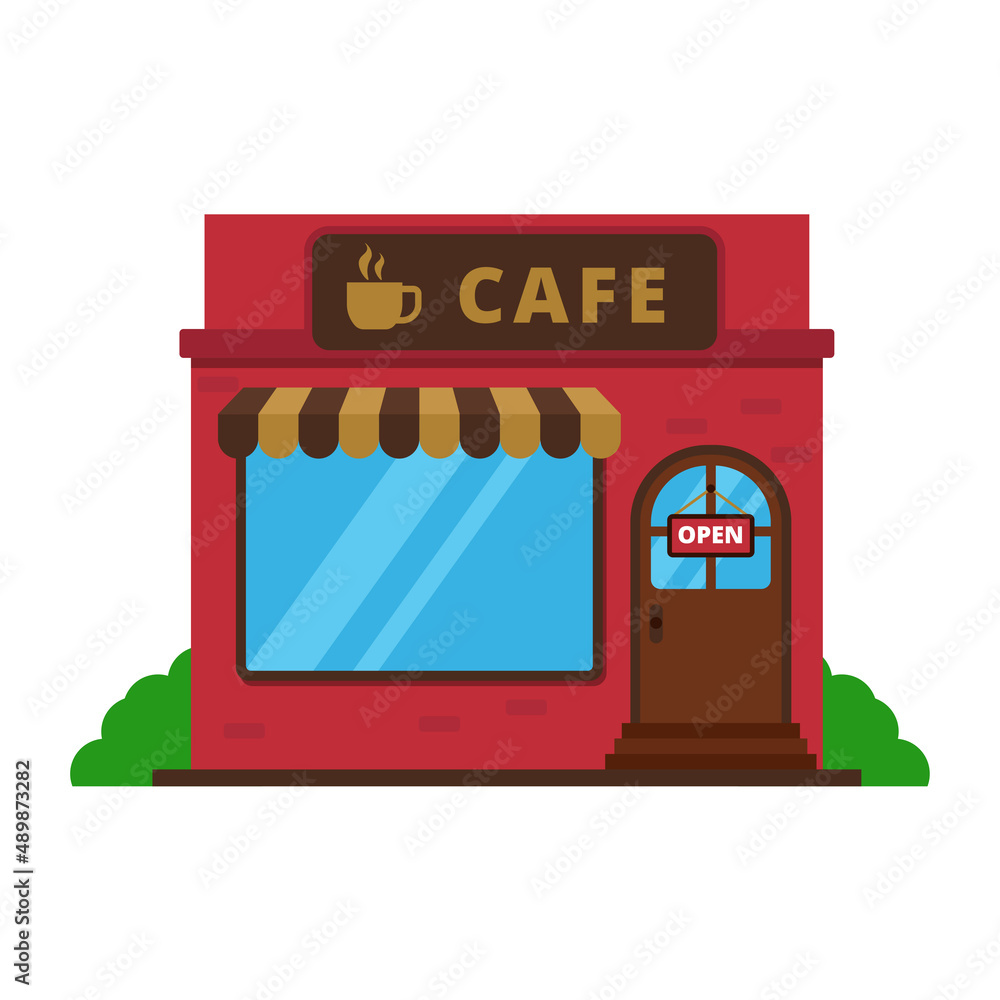 Cafe building vector in flat style isolated on white background suitable for icon or illustration Cafe building vector in flat style isolated on white background suitable for icon or illustration