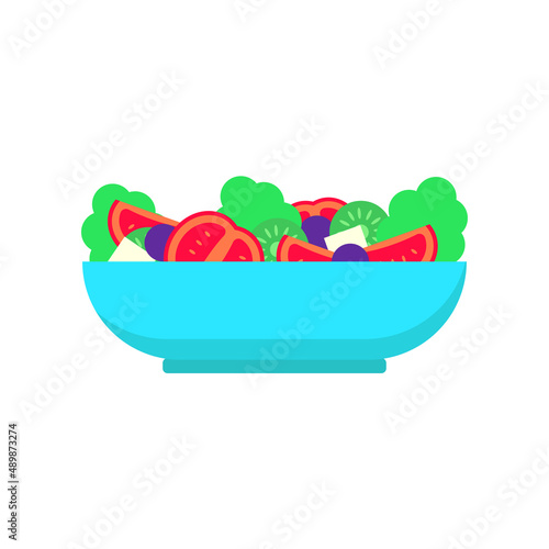 Bowl of salad vector illustration isolated on white background. Salad icon in flat style