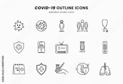 Medical Vaccination Icon Set. Simple Set of Coronavirus Protection Line Icons. Symbol for graphic and web design collection icon Protective Measures, Vaccination of People, Vaccine Against Virus.