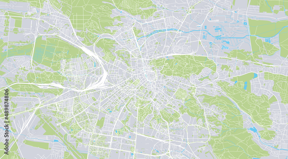 Urban vector city map of Lviv, Ukraine, Europe