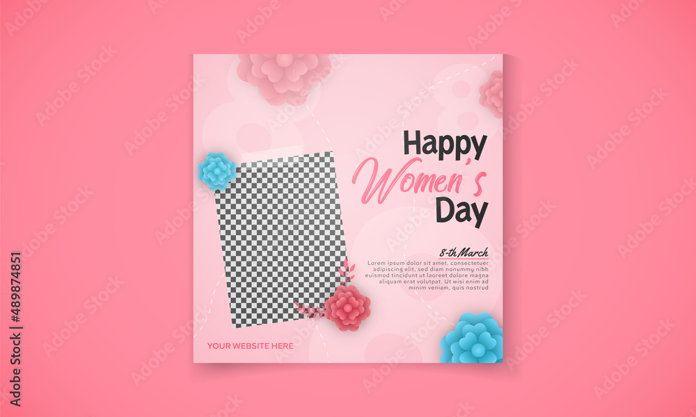 happy women's day post template with colorful flowers vector