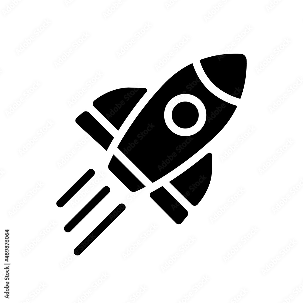 Rocket black glyph icon. Launch spacecraft into cosmos. Space shuttle. Aircraft and satellite. Start up. Silhouette symbol on white space. Solid pictogram. Vector isolated illustration Rocket black glyph icon. Launch spacecraft into cosmos. Space shuttle. Aircraft and satellite. Start up. Silhouette symbol on white space. Solid pictogram. Vector isolated illustration