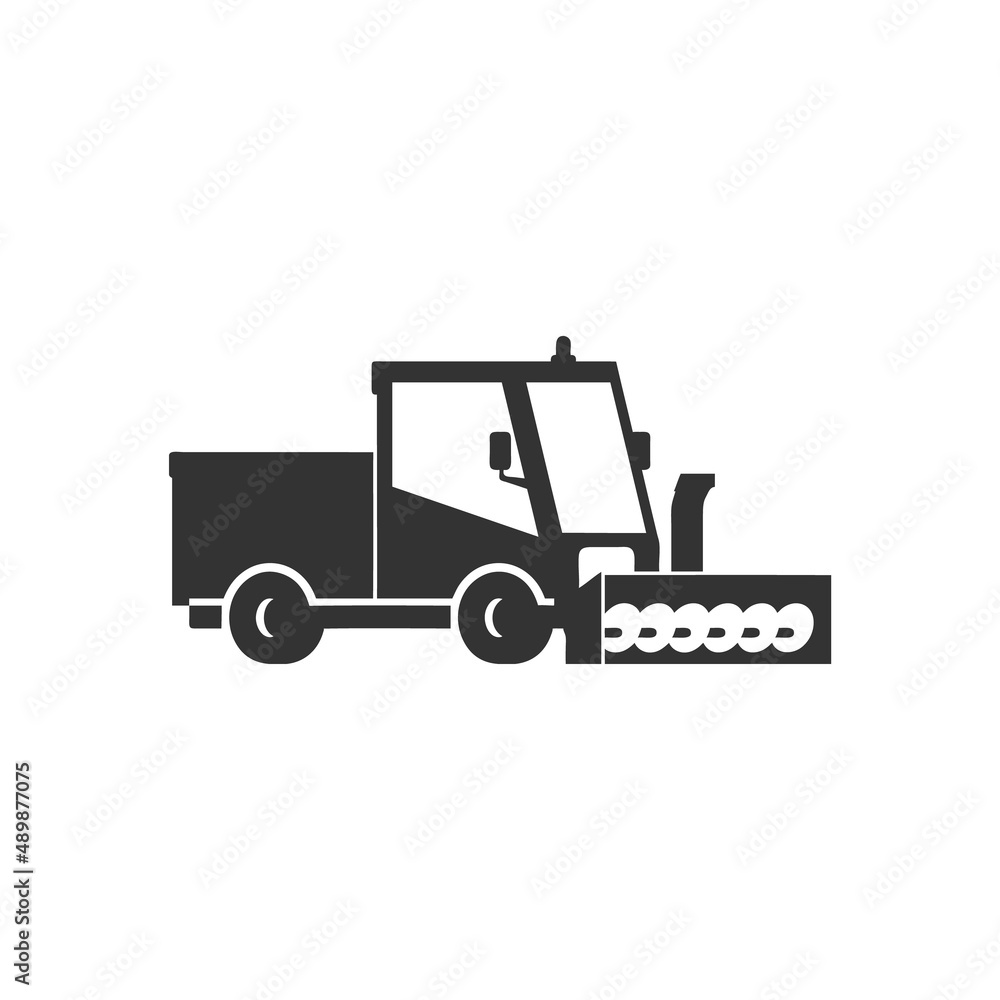 Snowplow truck for snow removal black silhouette vector illustration isolated.