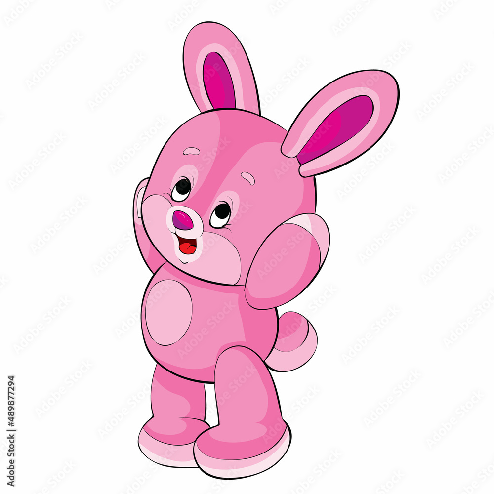 cute pink rabbit character standing with arms raised up, cartoon illustration, isolated object on white background, vector, cute pink rabbit character standing with arms raised up, cartoon illustration, isolated object on white background, vector,