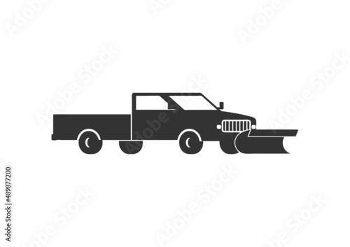 Snowplow truck or lorry with plow black silhouette vector illustration isolated.