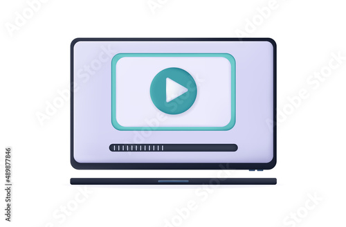 3d upload video icon online. Download and broadcast live. Computer screen with audio or video load process.  The progress, stage or step of enabling the electronic program, result displayed. Vector.
