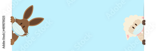 Osterhase & Schaf Maske Himmel Banner Innen